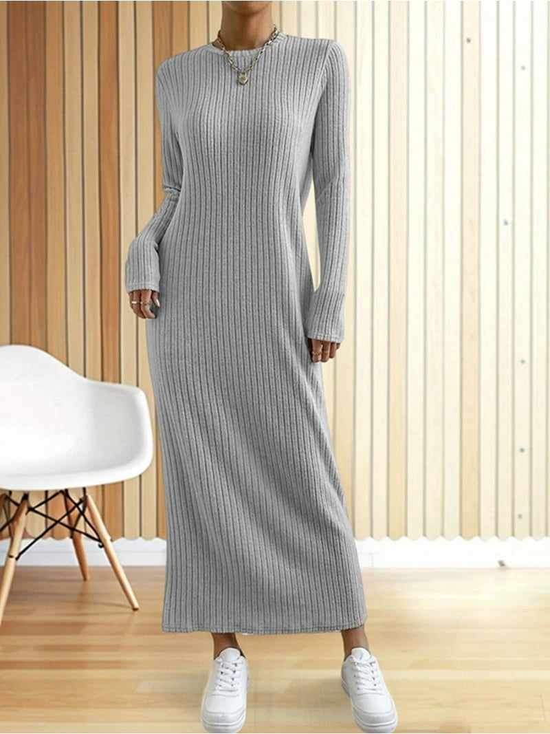 Womens Sweater Maxi Dress Long Sleeve Knit Ribbed Crew Neck Slim Fit Casaul Fall Long Dresses Khaki L Womens Sweater Maxi Dress Long Sleeve Knit Ribbed Crew Neck Slim Fit Casaul Fall Long Dresses Khaki L