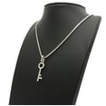 thumbnail image 3 of Stone Stud Lever Lock Key Micro Pendant w/2mm 24" Box Chain Necklace, Silver -Tone-Tone, 3 of 4