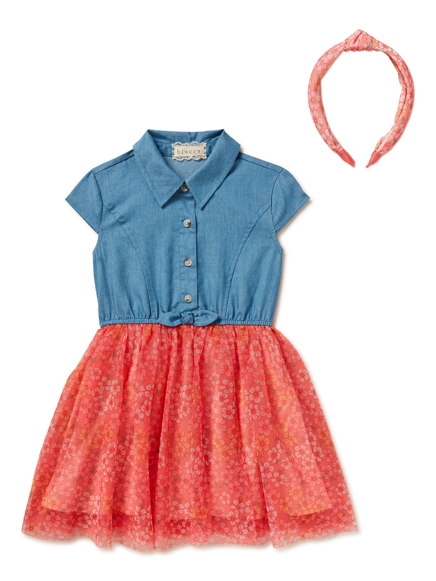 Btween Girls Denim Tutu Dress and Hair Accessories, Sizes 46X