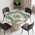 thumbnail image 2 of Green Orange Beige Boho Round Fitted Tablecloth with Elastic Edge, Waterproof Table Cloth Table Cover for 45"-54" Tables, Retro Ethnic Tribal Abstract Art Tablecloths for Dining Picnic Indoor Outdoor, 2 of 9