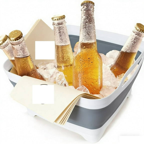 ​​OFEFE 2.4 Gallon Foldable Sink Tub with Drain Plug - Space Saving Collapsible Basin for Kitchen, Camping, RV, Pet Bath & Vegetable Washing (31.5"x31.5"x20", Gray, BPA-Free PP Plastic)​​