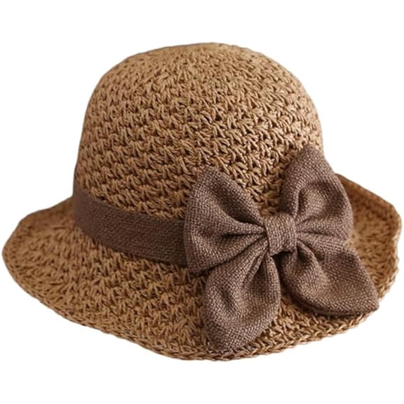 Foldable Wide Brim Straw Sun Hat for Women, UPF 50 Beach Floppy Bucket Cap with Bowknot, Packable Summer UV Hat for Gardening Travel(wwx)