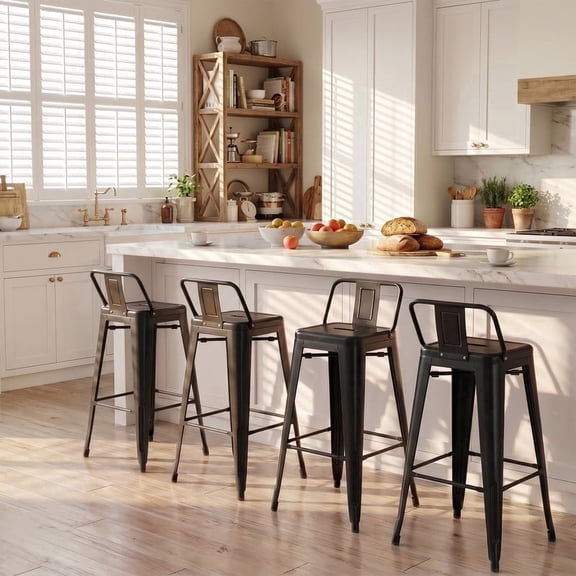 Devoko 30 Inch Metal Bar Stools Set of 4, Stackable Kitchen Island Bar Stools with Removable Back, Industrial Dining Chairs for Kitchen, Dining Room(Black)