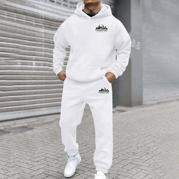WILLBEST Sudaderas Deportivas para Hombre, Conjunto De Sudadera con Capucha Deportiva De Manga Larga con Estampado De Letras Informal para Otoño e Invierno para Hombre y Mujer XXGrande