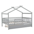 thumbnail image 4 of Harper & Bright Designs Full Size Wooden House Bed with Trundle, Wood Montessori Daybed Frame with Roof and Safety Guardrail, Gray, 4 of 11
