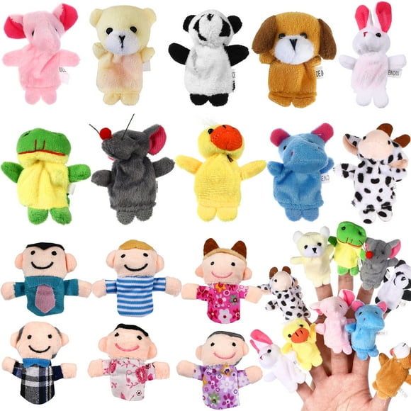 Miangastore 16pcs Plush Finger Puppets Set Animals Family Members Toys for Children Story Time Playtime (Random Pattern)