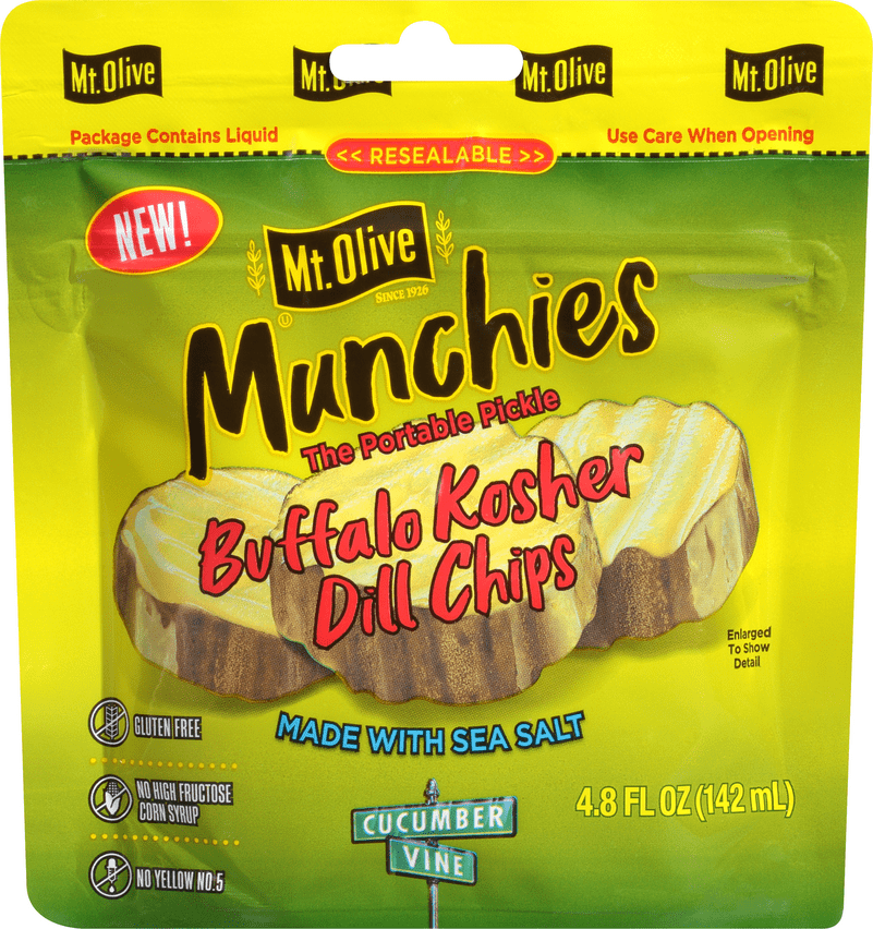 Mt. Olive Munchies Buffalo Kosher Dill Pickle Chips, 4.8 fl oz Pouch