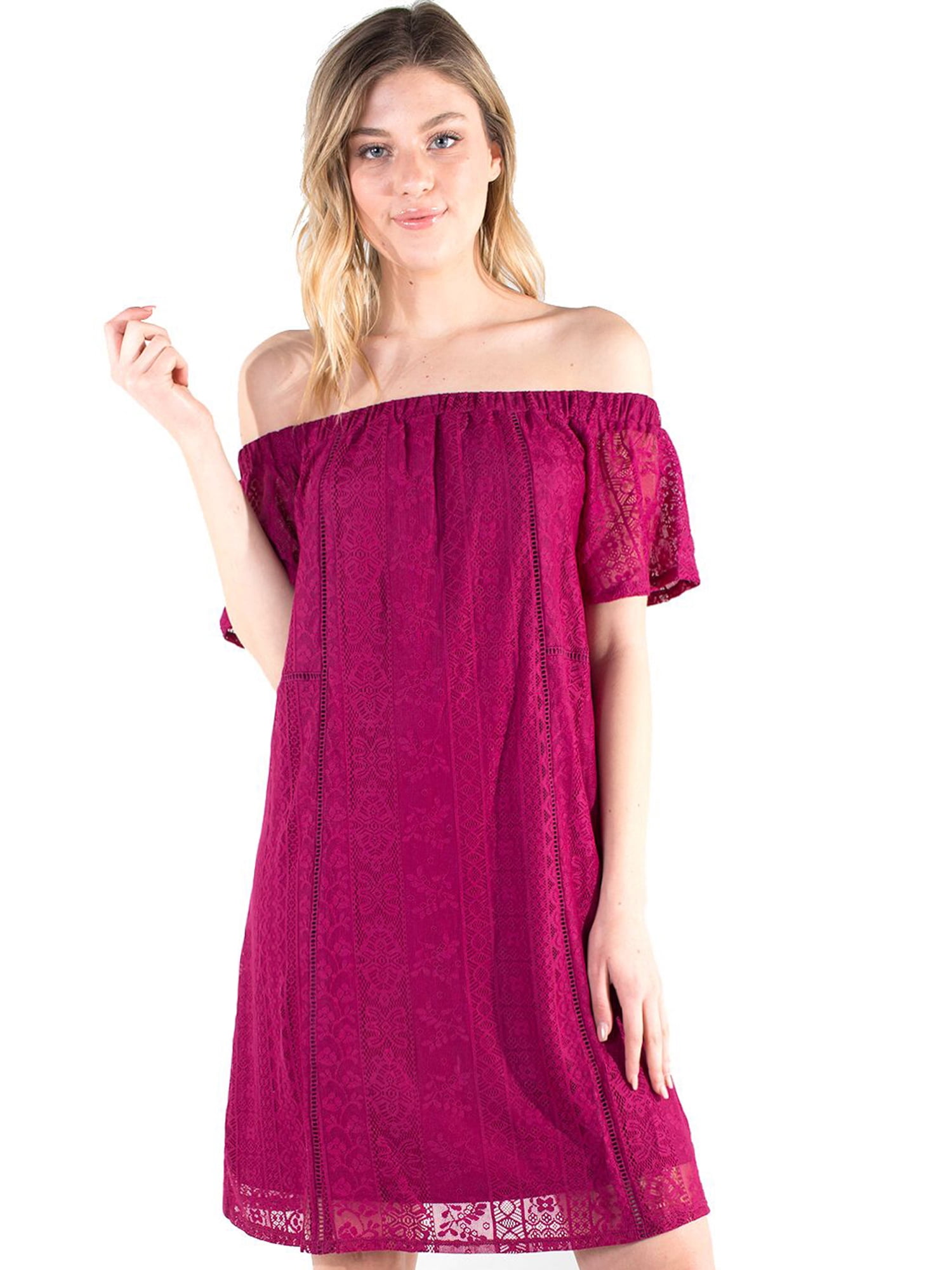 Eyeshadow Women's Eyeshadow Off Shoulder Lace TShirt Dress