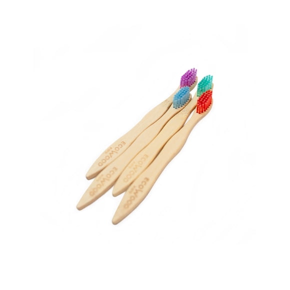 Kit 4 Cepillos de Dientes para Niños Ecowood de Bambú Biodegradable con Cerdas Suaves