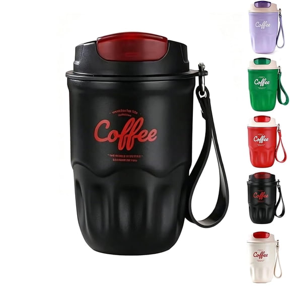 Coffee Vacuum Flask, Portable Coffee Cup with Lid & Handle, Stainless Steel Insulated Water Bottle for Home, Office and Outdoor Camping