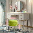 thumbnail image 5 of Velvet Round Storage Ottoman, Modern Foot Stool Vanity Stool with Metal Legs & Tray Top Coffee Table, Ottoman with Storage for Living Room Bedroom (Matcha), 5 of 7