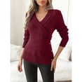 thumbnail image 2 of SELONE Sweaters for Women Long Sleeve Tight Knitted Pullover V Neck Buttons Knitwear Casual Soild Tops Red M, 2 of 9