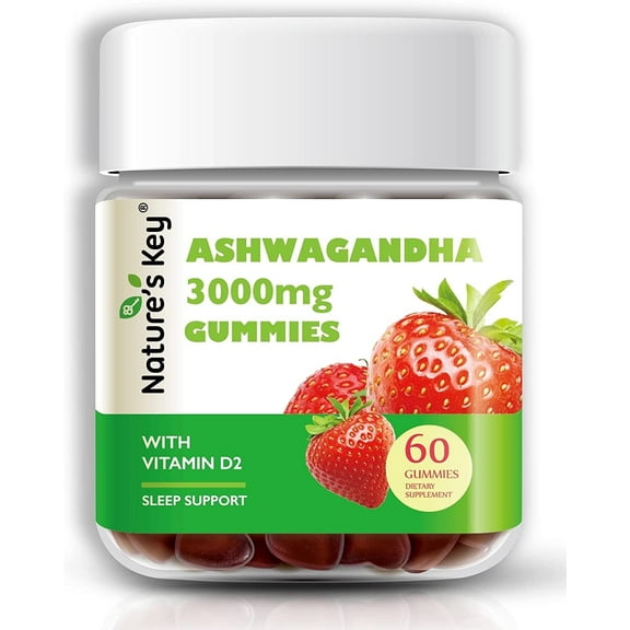 Nature's Key Ashwagandha Gummies, 3000mg High Potency, Stress & Mood Support, 60 Count