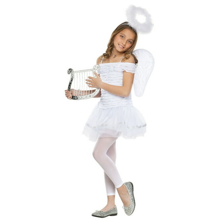 Child Girls Little Angel Fairy Heavenly Dress Wings Halo Headband White Costume