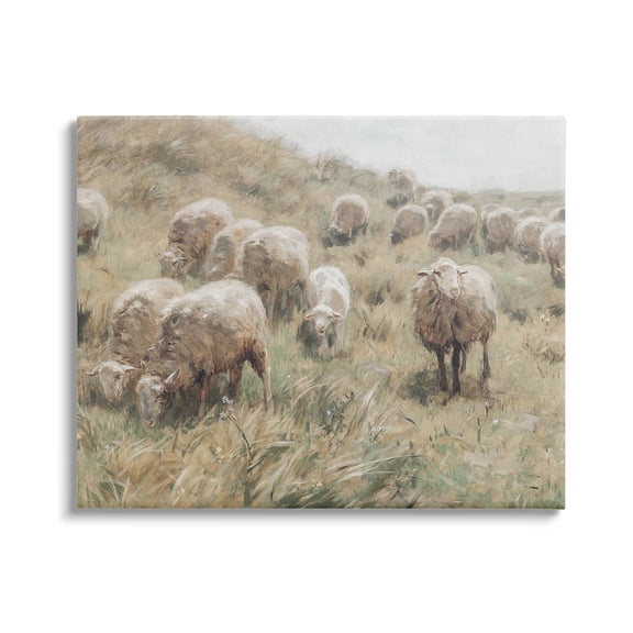 Rural Cattle Grazing Field Landscape Painting Gallery Wrapped Canvas Print Wall Art