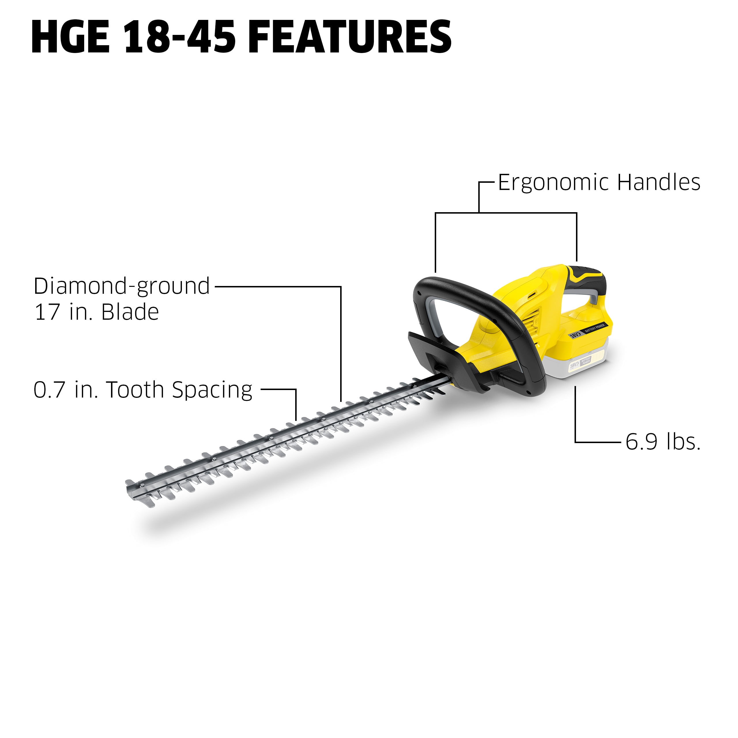Karcher Cordless Hedge Trimmer, HGE 18-45, rotating handle - Tool Only