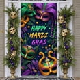 thumbnail image 3 of Colorful Theme Mardi Gras Banner Feather Decor Carnival Display Mask Design Gold Balloon Party Backdrop for Mardi Gras Party Carnival Celebration Festival Event, 3 of 9