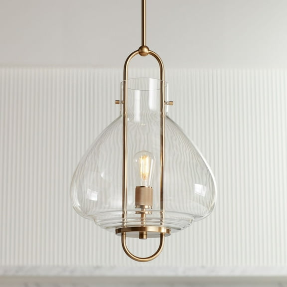Possini Euro Design Hermine Soft Gold Pendant Light 15" Wide Modern Clear Glass Fixture for Dining Room House Foyer Kitchen Island