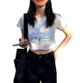 thumbnail image 1 of Corto impreso camiseta cuello redondo manga corta lindo ajuste slim fit mujeres verano Top para compras diario, 1 of 8