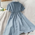 thumbnail image 5 of Bxsruta Girls Preppy A-Line Dress Short Sleeve Button Up Shirt Dress with Bow Tie High Waisted Summer School Uniform for Teen Kids, 5 of 7