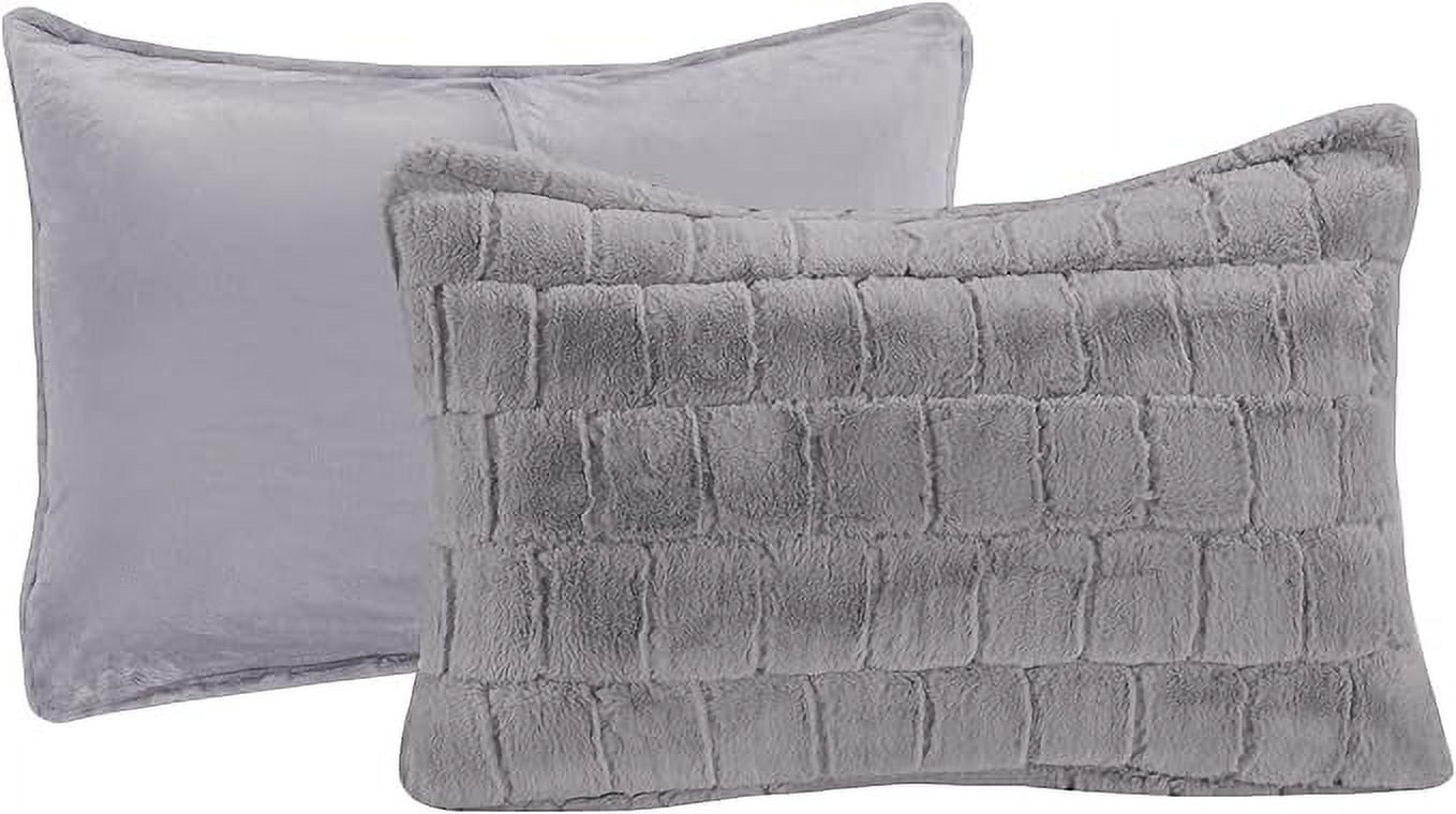 Elegant Comfort Bedding Set 3-Piece Faux Rabbit Fur Comforter Set - All Season Warm Down Alternative , Plush Micro-Mink 3PC Bedding Set with Matching Shams, King, Gray