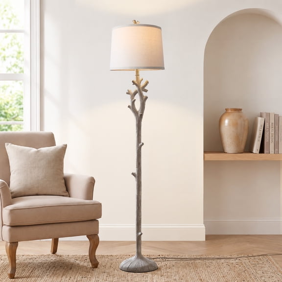 Oneach 59.5" Farmhouse Floor Lamp for Living Room,Retro Tree Trunk Standing Lamp for Bedroom with Wood Grain
