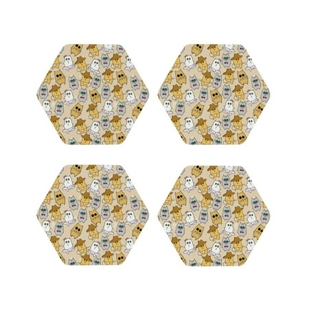 

Leather Coasters Set of 4 - music dancing cat Lightweight Non-Slip Drink Coasters for Desk Anti-Scalding Desk Cup Coasters for Office Table Decor Hexagon