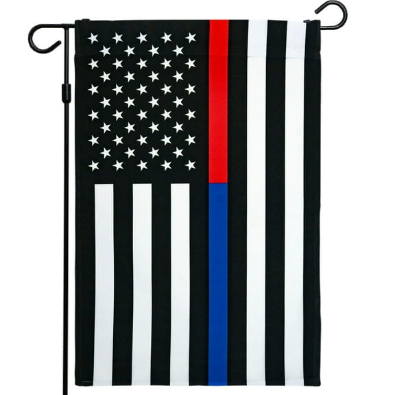 G128 - Thin Blue Line Police & Thin Red Line Firefighter American Flag Garden Flag, Respect Honoring Law Enforcement Officers First Responder Outdoor Flag 12" x 18”