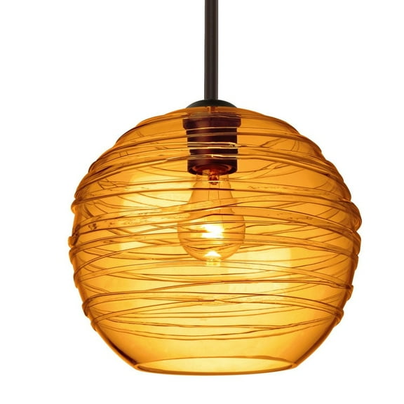 1TT-462782-BR-Besa Lighting-Wave 10 - 1 Light Stem Pendant In Contemporary Style-9 Inches Tall and 10 Inches Wide-Bronze Finish-Amber Glass Color