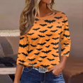 thumbnail image 2 of Camiseta de mujer con estampado de Halloween, manga 3/4, para uso diario, fin de semana, básica, cuello redondo, top regular, 2 of 5