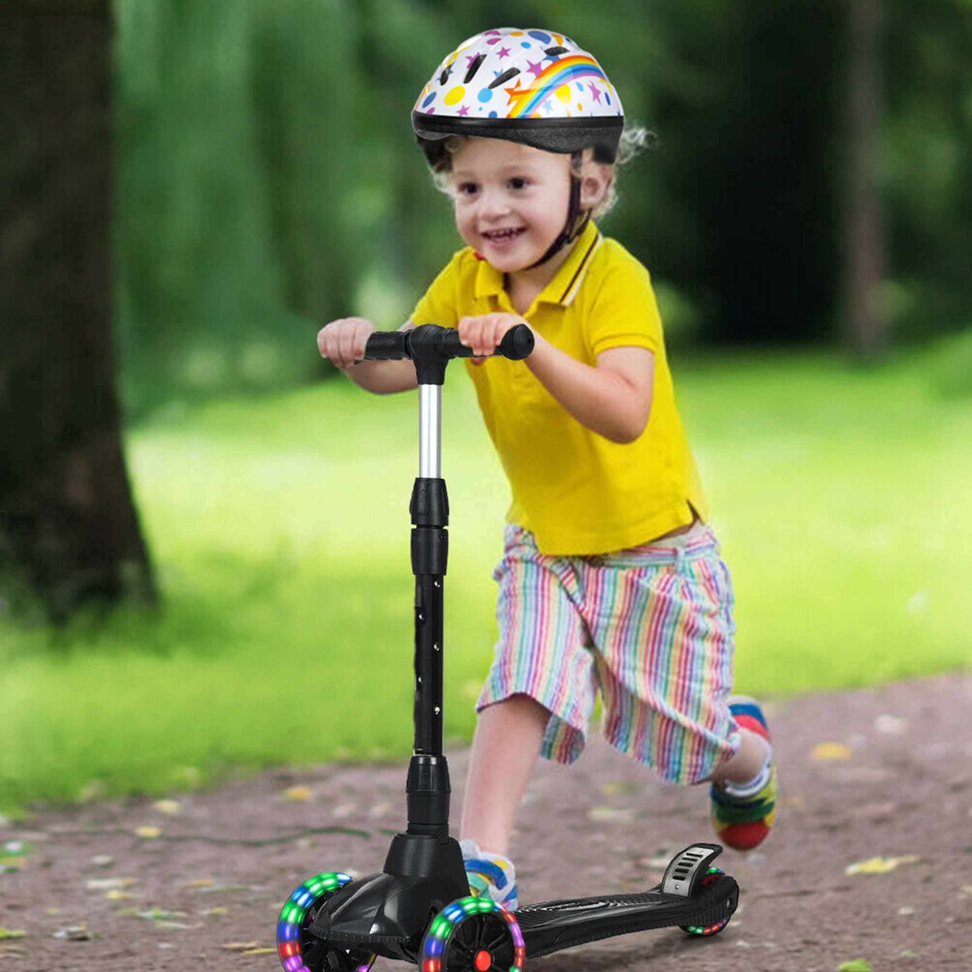 YouLoveIt 7 Pcs Kids Protective Gear Set Kids Bike Helmet, Adjustable Toddler Bike Helmet, Kids Boys Girls Skating Helmet Knee Pads Elbow Pads Wrist Pads for Bicycles Skateboards, Scooters, Roller