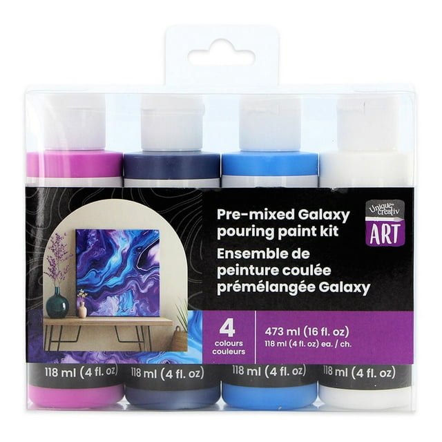 UNIQUE CREATIV ART Galaxy Pouring Paint Kit, Pre‑Mixed, 4 × 118 mL