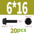 thumbnail image 2 of M6x16 (20pcs) Flange Hex Head Bolts Screws, Class 10.9 heavy black hexagonal flange screws ,Hex Head Bolts Screws,Full tooth thread, 2 of 4