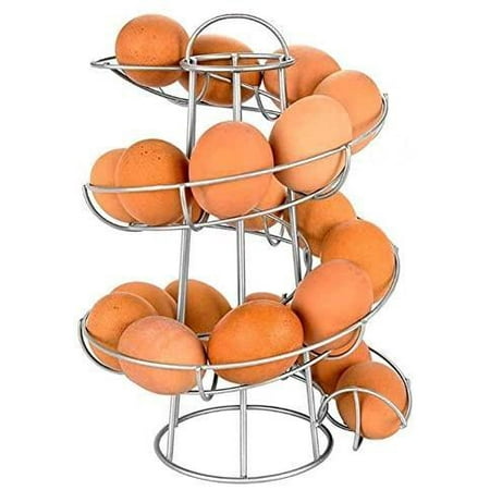 

Spiral Egg Dispenser Holder Metal Chrome Egg Basket Egg Storage Holder for Eggs Storage Holds Approximately 12-18 Eggs Silver