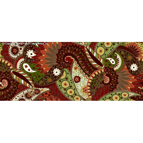 Chiffon Printed Twiggy Paisley, Sheer Fabric by the Yard, Dress Fabric (BROWN/RUST/OLIVE, HalfaYard)