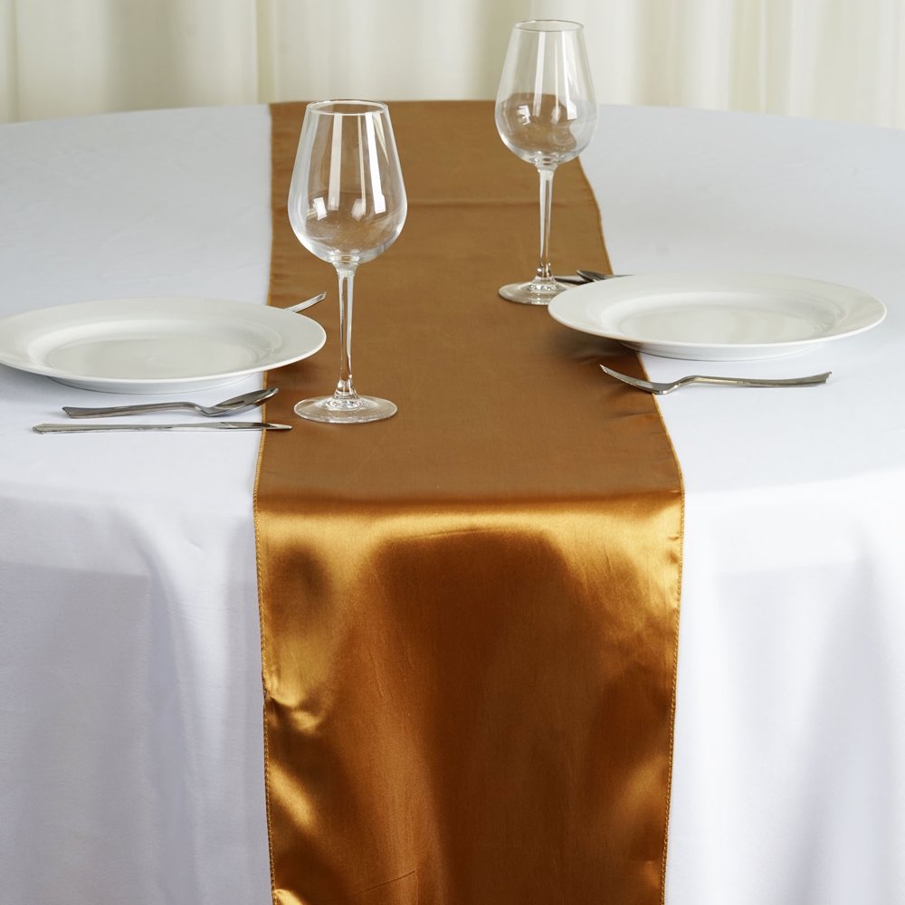 BalsaCircle 12" x 108" Satin Table Top Runner Wedding Linens Gold