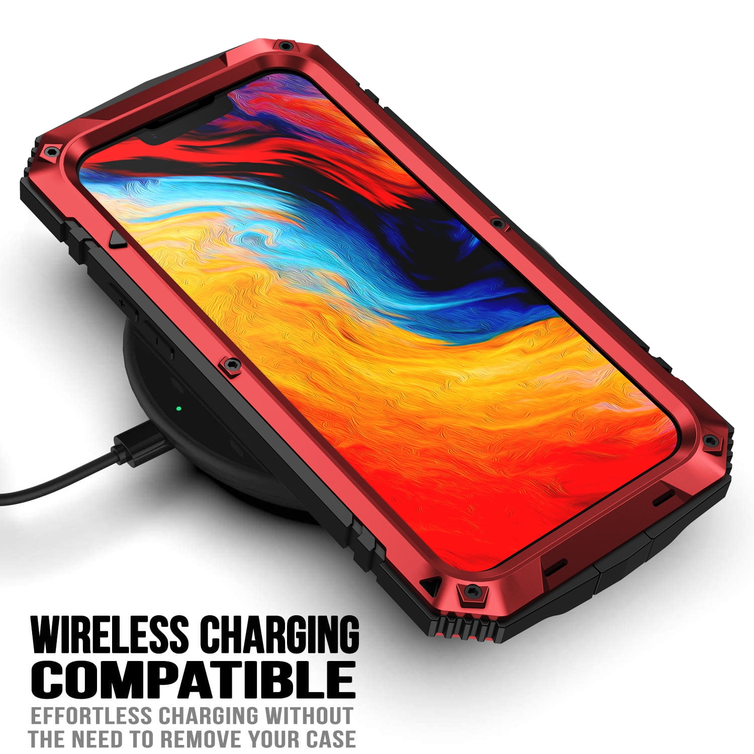 ELEHOLD for iPhone 14 6.1 Inch 2022 Case, Heavy Duty Armor Built-in Explosion-Proof Tempered Glass Screen Protector Wireless Charging Hang Rope Hidden Kickstand Shockproof Rugged Case,Red
