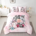 thumbnail image 2 of Castle Fairy Paris Eiffel Tower Bedding Comforter Set 7pcs for Girls,Valentine's Day Floral Rose Queen Bedding Sets Super Cozy,Romantic Gradient Marble Queen Sheet Sets,Lightweight Room Decor, 2 of 8