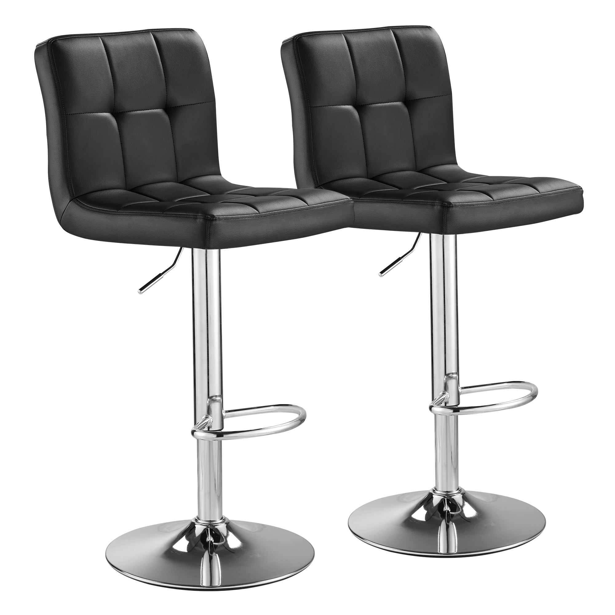 SAETSFEG Bar Stools Set of 2, Thickened Seat Cushion Adjustable Swivel Bar Stool with Backrest, Counter Height PU Leather Bar Chairs for Kitchen Island, Dining Room, Black-A