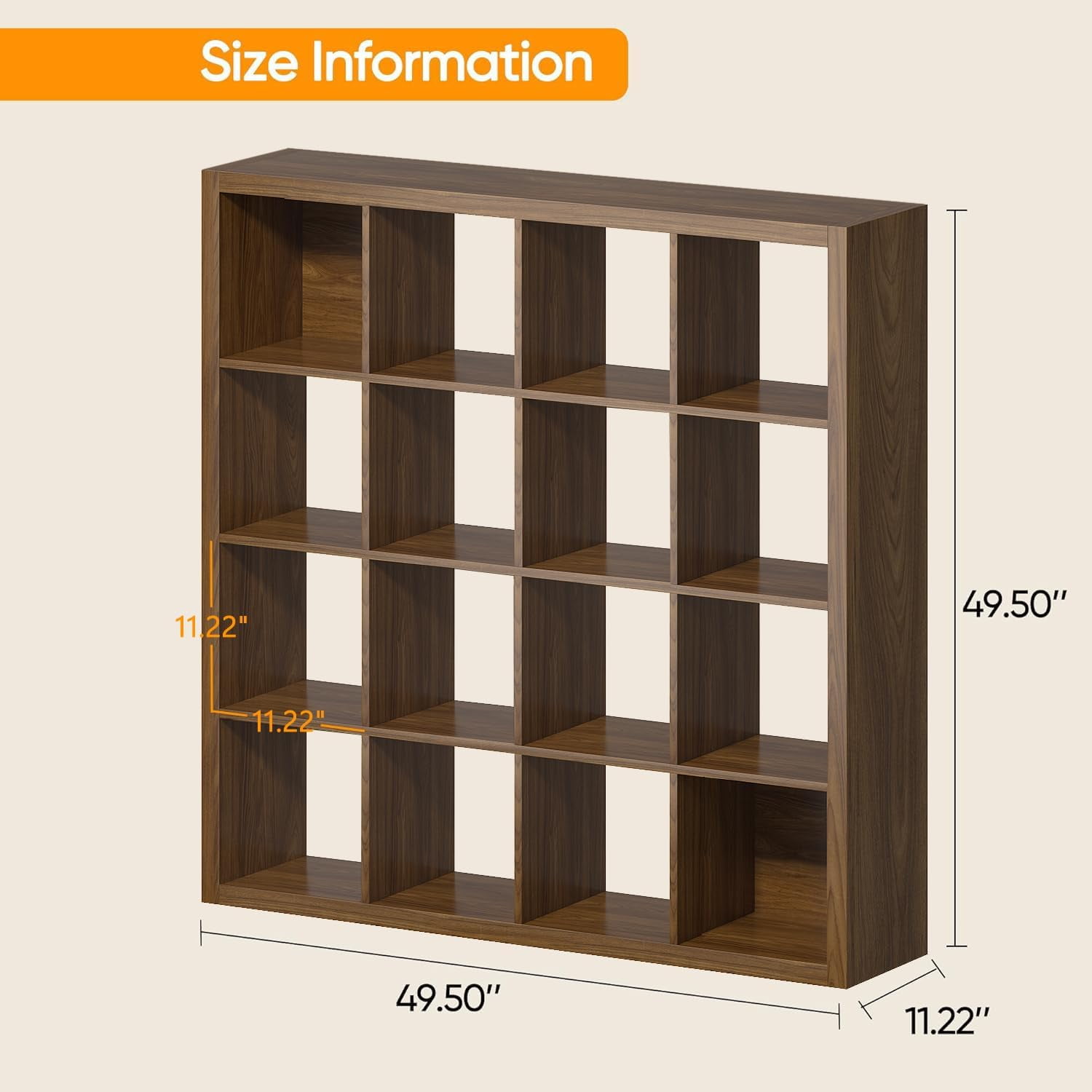 Bookshelf with Storage Bins, 16-Cube Storage Organizer with Back Panels, Modern Wood Open Bookcase, Multifunctional Display Shelf for Living Room, Bedroom, Home Office, Classic Oak