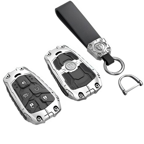 Heavy Metal Key Fob Cover Case for Cadillac Escalade, CTS, SRX, XT5, ATS, STS, CT6, XTS, XT4 2015-2019 – Smart Remote Key Shell Protector with Accessories