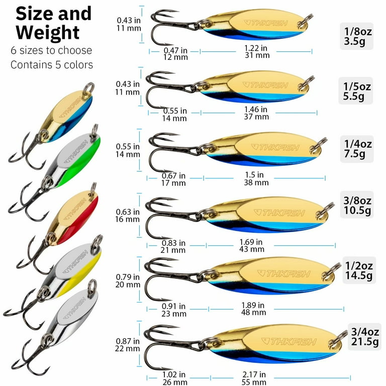 THKFISH Fishing Lures Trout Spoons for Pike Bass Crappie Walleye Color B  1/2 Oz. 5 Pieces 
