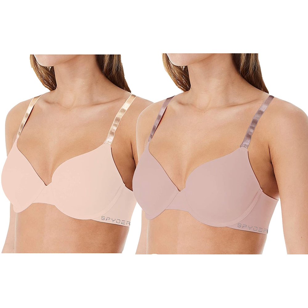 Spyder Spyder Womens 2 Pack Laser Cut Silicone Logo Wing Full Coverage Underwire Push Up Bra 6721