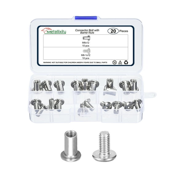 Furniture Connector Bolt Cap Nut Kit with Wrench(M6-1x80mm) 50Pcs, Connector Bolts M6 Countersunk Screw Barrel Nuts Binding Screws, for Chair Cabinet Bed, Silver