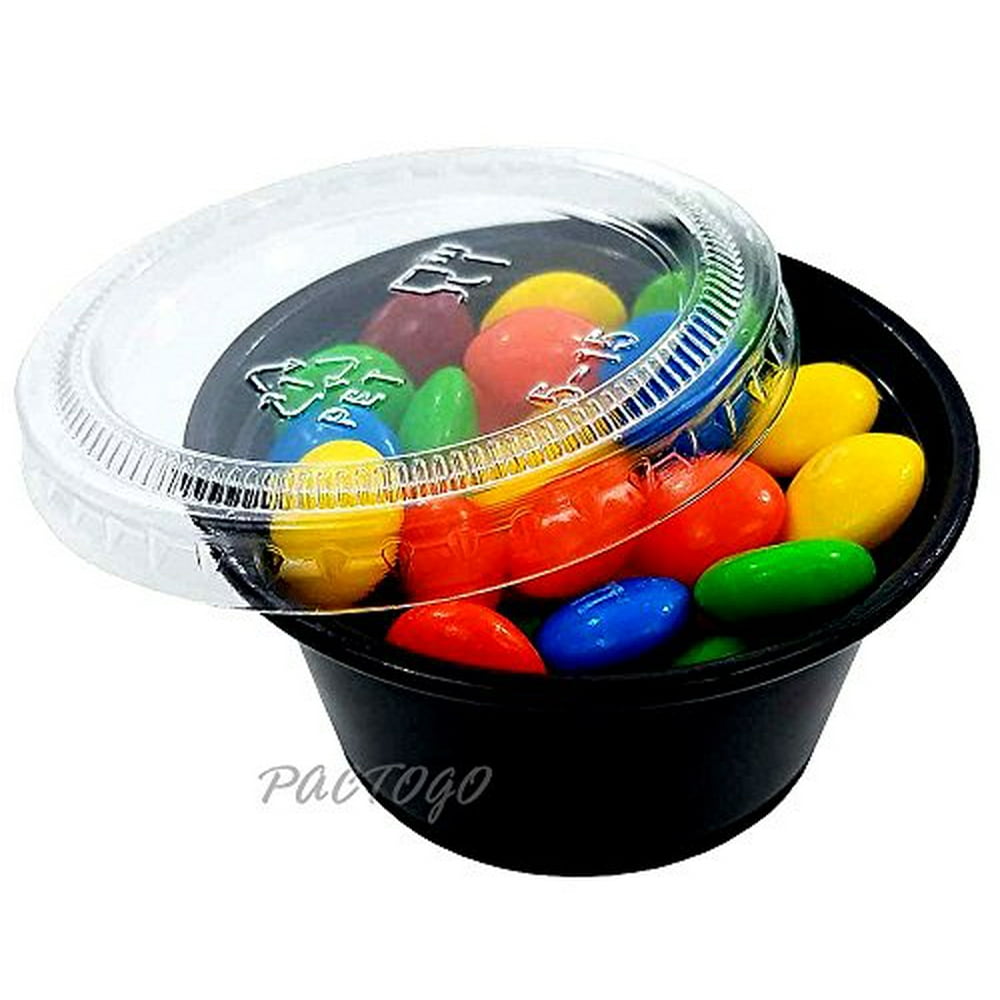 Empress 2 oz. BLACK Plastic Disposable Portion Souffle Container Food