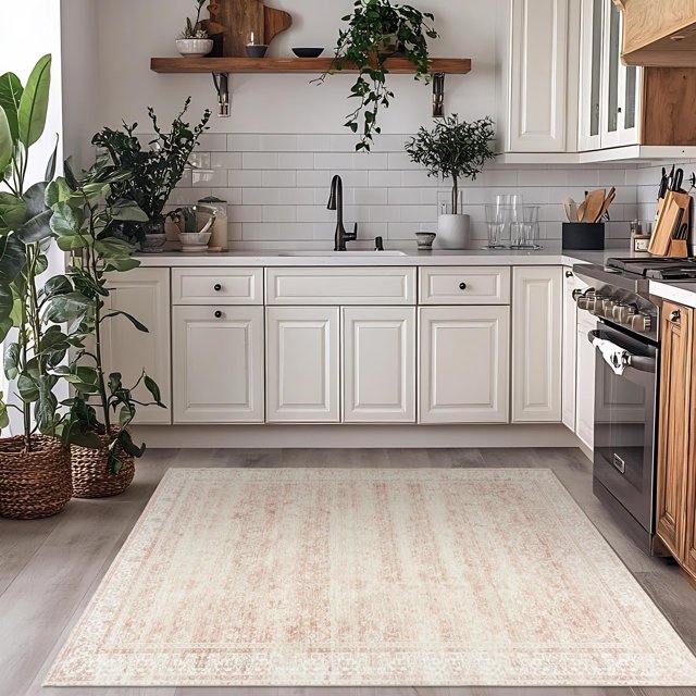 Alfombra BILEEHOME, fuente bohemio rosa, vintage, floral, 90 x 150 cm