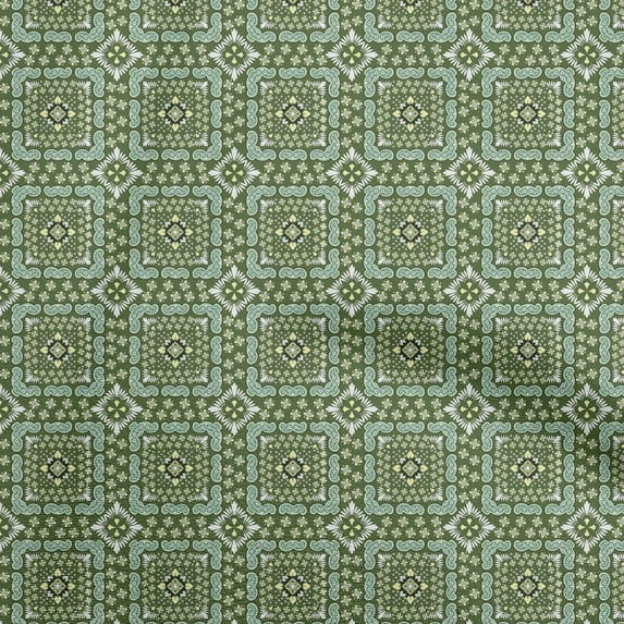 oneOone Viscose Jersey Forest Green Fabric Asian Block Sewing Material Print Fabric By The Yard 60 Inch Wide