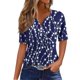 thumbnail image 1 of camiseta de mujer camiseta botón estampado manga corta diario fin de semana moda básica cuello en v regular top azul / m, 1 of 5