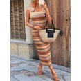 thumbnail image 5 of Womens 2025 Summer Dresses Square Neck Sleeveless Tank Striped Boho Sundress Beach Vacation Dresses Orange Color S, 5 of 9