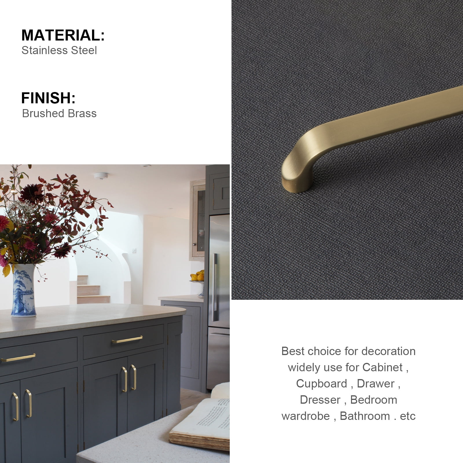 Goo-Ki 12 Pack Light Brushed Brass Cabinet Handles of 7.6''(192mm) Hole Center, Zinc Alloy Cabinet Pulls for Drawer,Dresser,Cupboard Wardrobe, (23856)